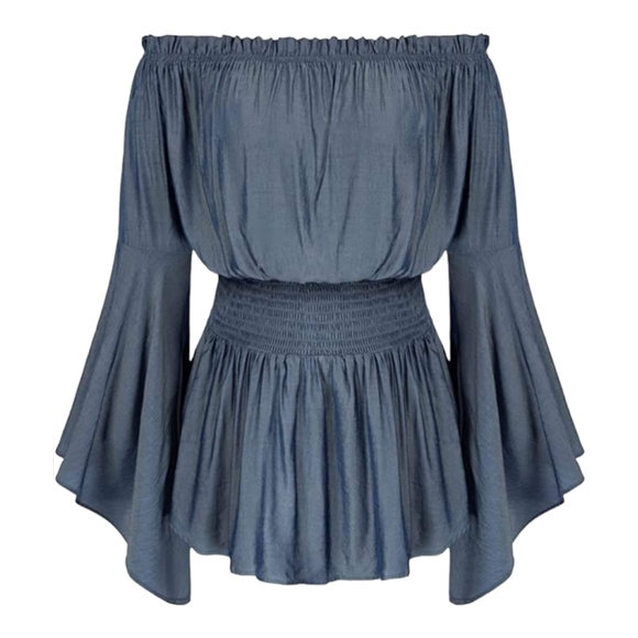 Hanna Nikole Tops - HANNA Nikole Women's Plus Size Blouse Off Shoulder Trumpet Sleeve Peasant